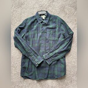 L.L. Bean Men's Green and Navy Plaid Shirt